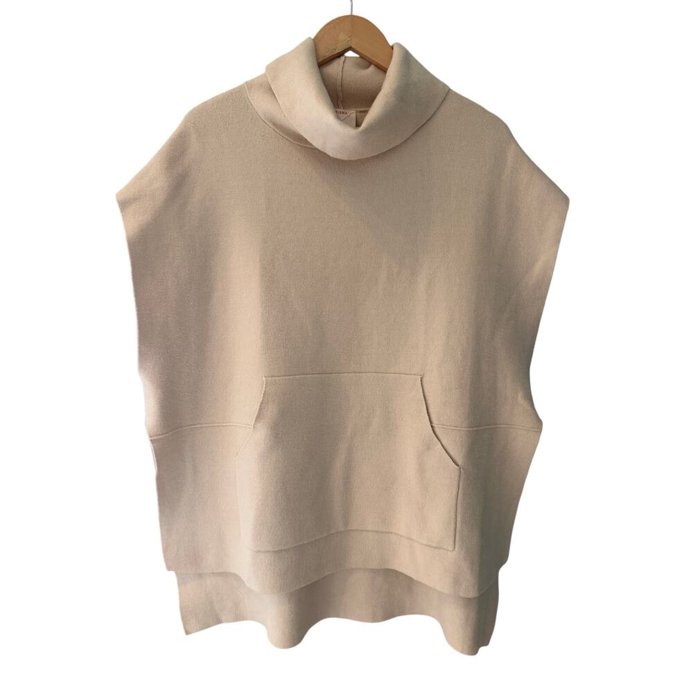 Kerisma Oversized Sweater Vest Cream Angora Blend Mock Neck Pocket S/M